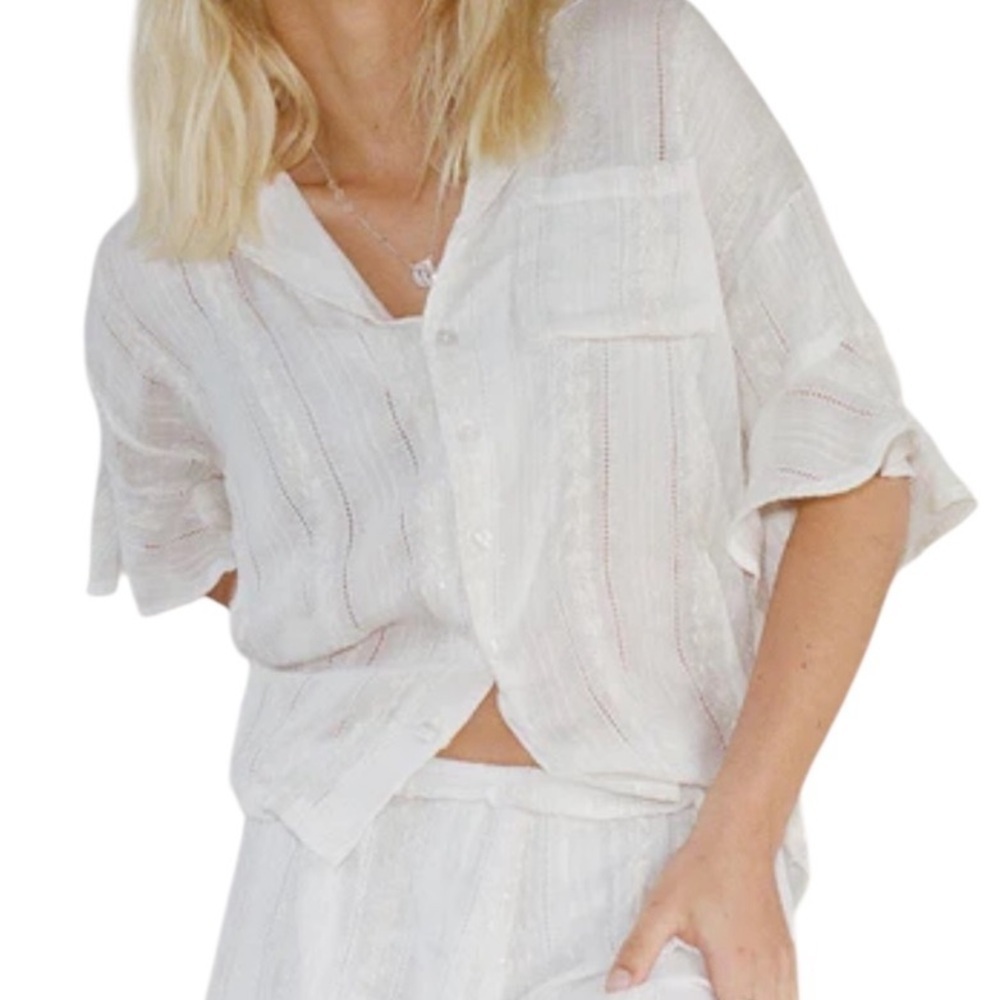 Princess Polly Bennie White Button Up Embellished Shirt Sz 4 - Picture 2 of 7